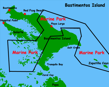 Map of National Marine Park on Bastimentos Island